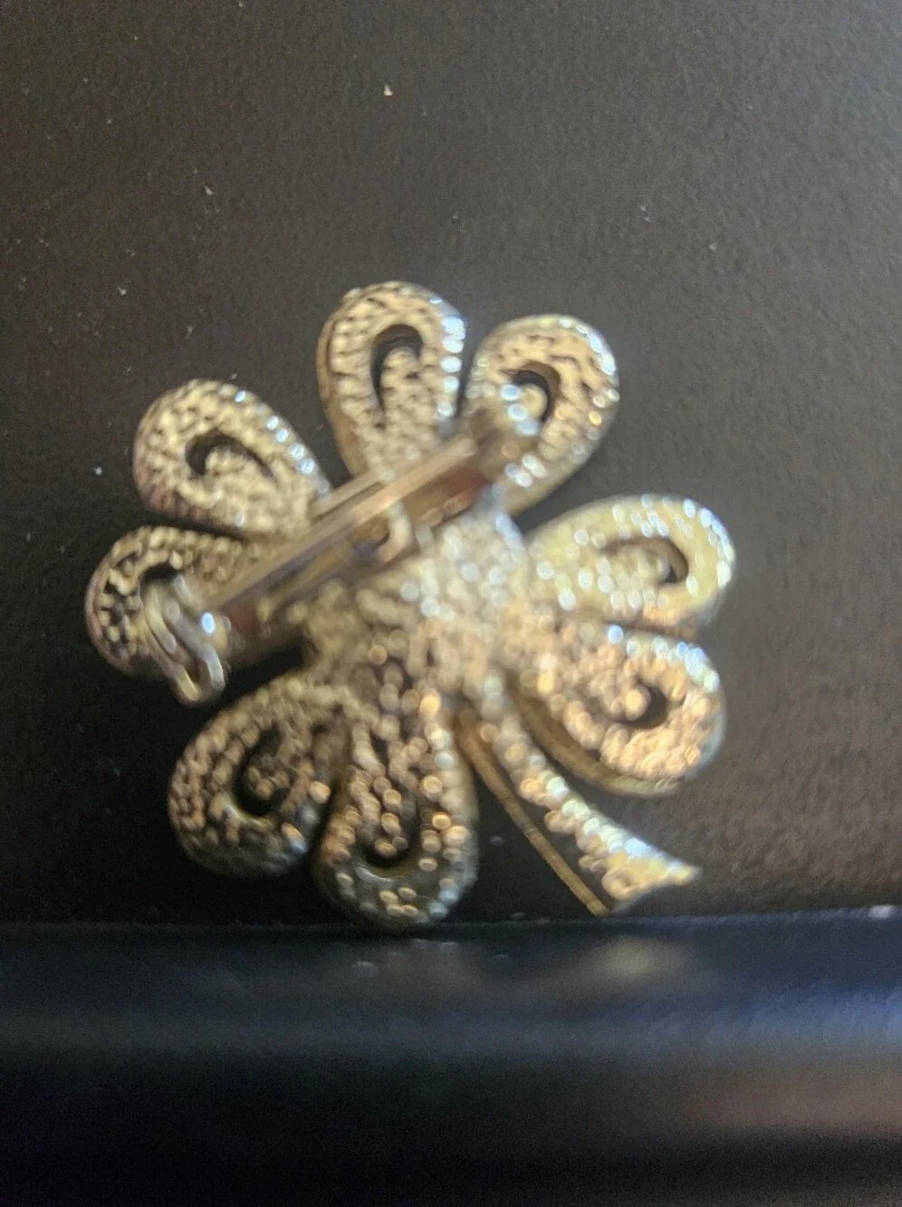 Gold-Tone Flower Brooch with Clear Crystal Center